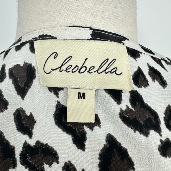 Cleobella Miles Midi Wrap Dress Size M Leopard Print White Black Long Sleeve - Picture 12 of 15